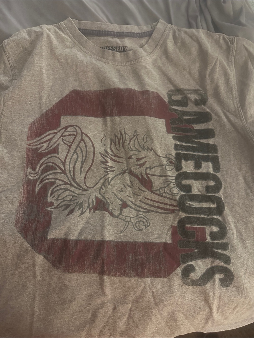 Pressbox Men's Gray Tee with Maroon and Black Gamecock Graphic
